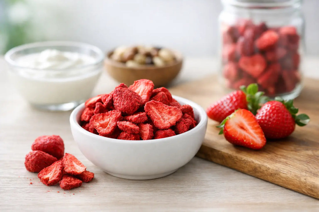 Fraises lyophilisées, collation santé?