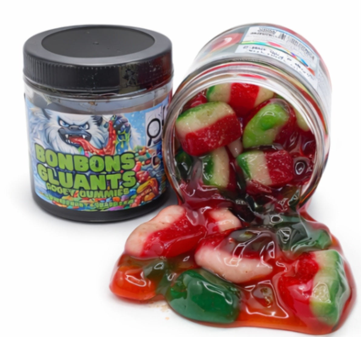 Bonbons Gluants - Gooey Gummies Framboise bleue, Peche, melon d'eau, cerise, extreme sur, barbe à papa