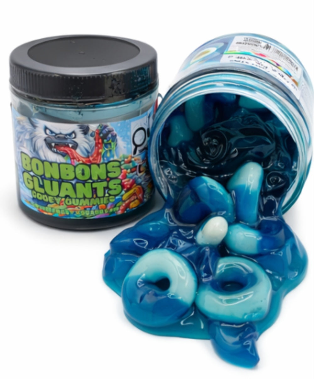 Bonbons Gluants - Gooey Gummies Framboise bleue, Peche, melon d'eau, cerise, extreme sur, barbe à papa