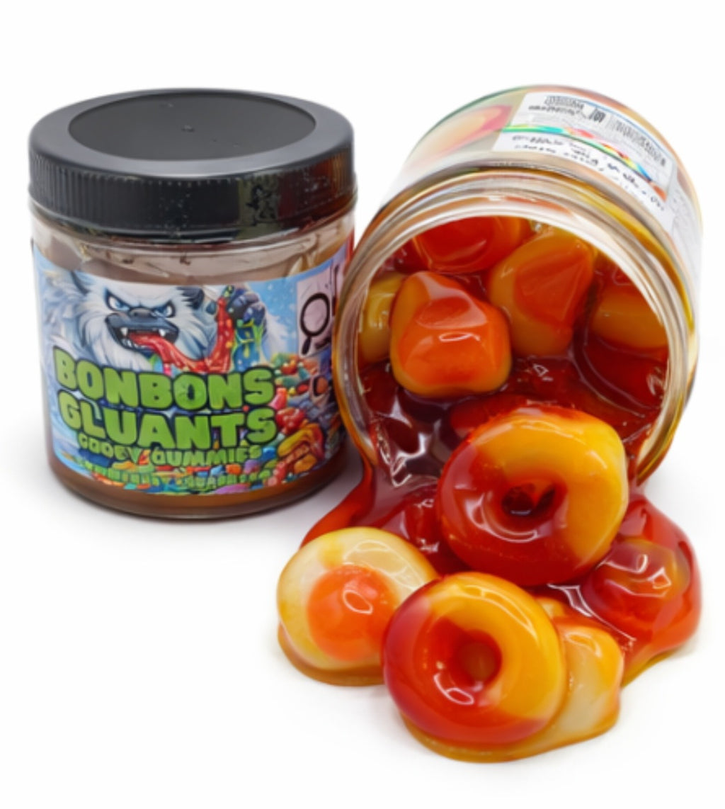 Bonbons Gluants - Gooey Gummies Framboise bleue, Peche, melon d'eau, cerise, extreme sur, barbe à papa