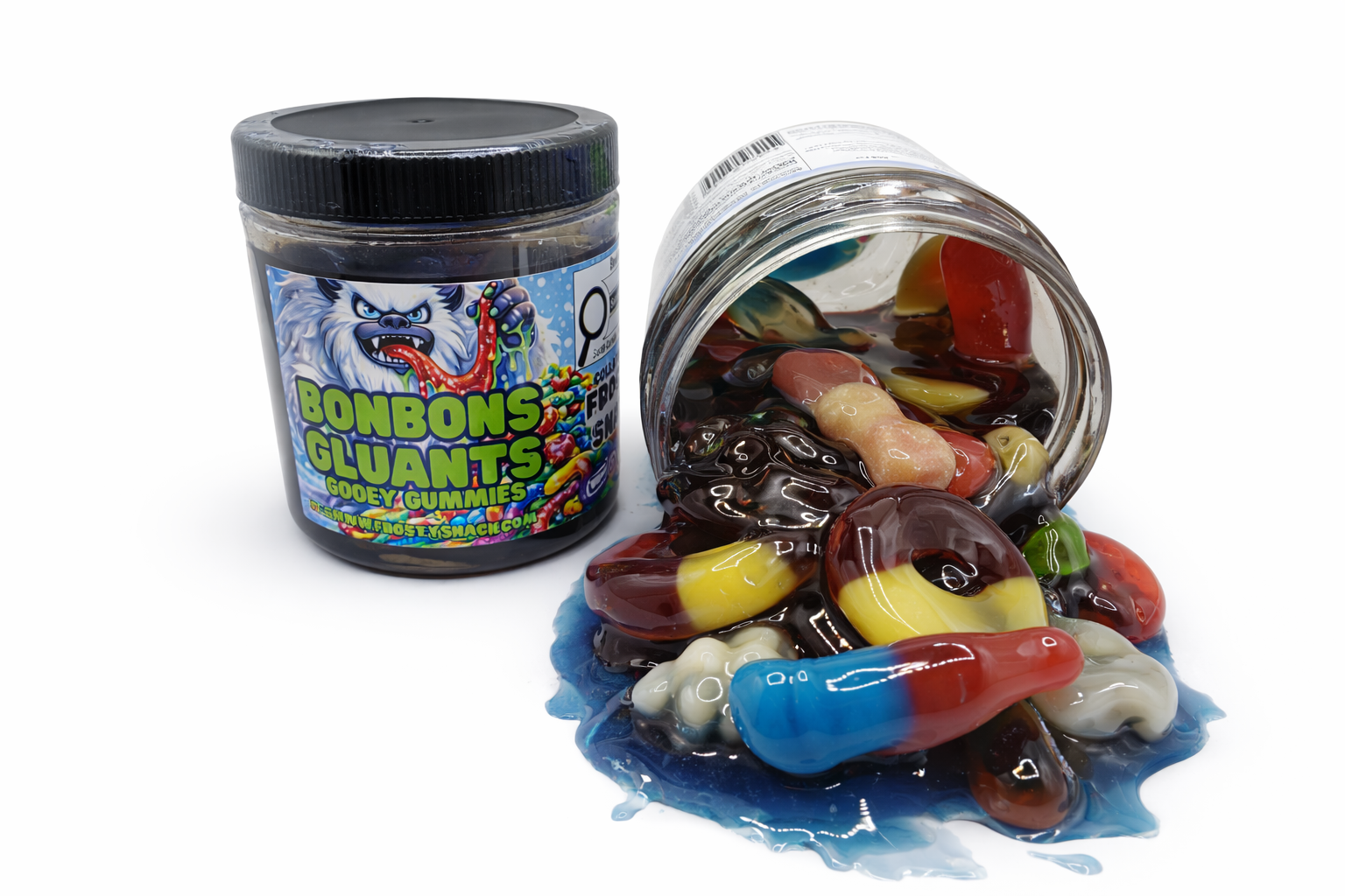 Bonbons Gluants - Gooey Gummies Framboise bleue, Peche, melon d'eau, cerise, extreme sur, barbe à papa