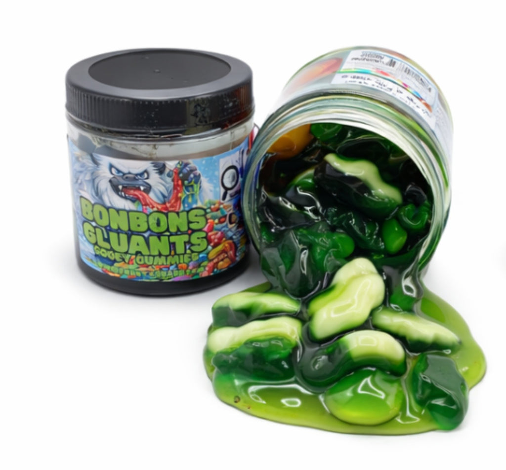 Bonbons Gluants - Gooey Gummies Framboise bleue, Peche, melon d'eau, cerise, extreme sur, barbe à papa