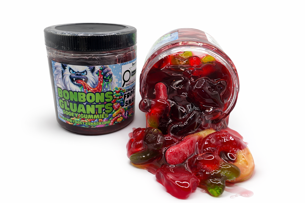 Bonbons Gluants - Gooey Gummies Framboise bleue, Peche, melon d'eau, cerise, extreme sur, barbe à papa